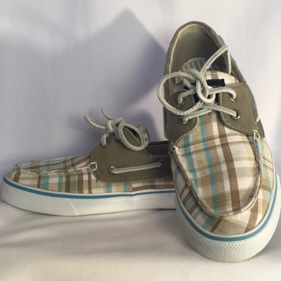 SPERRY Top Sider Aqua/Brown Plaid Boat Shoes - Picture 8 of 12